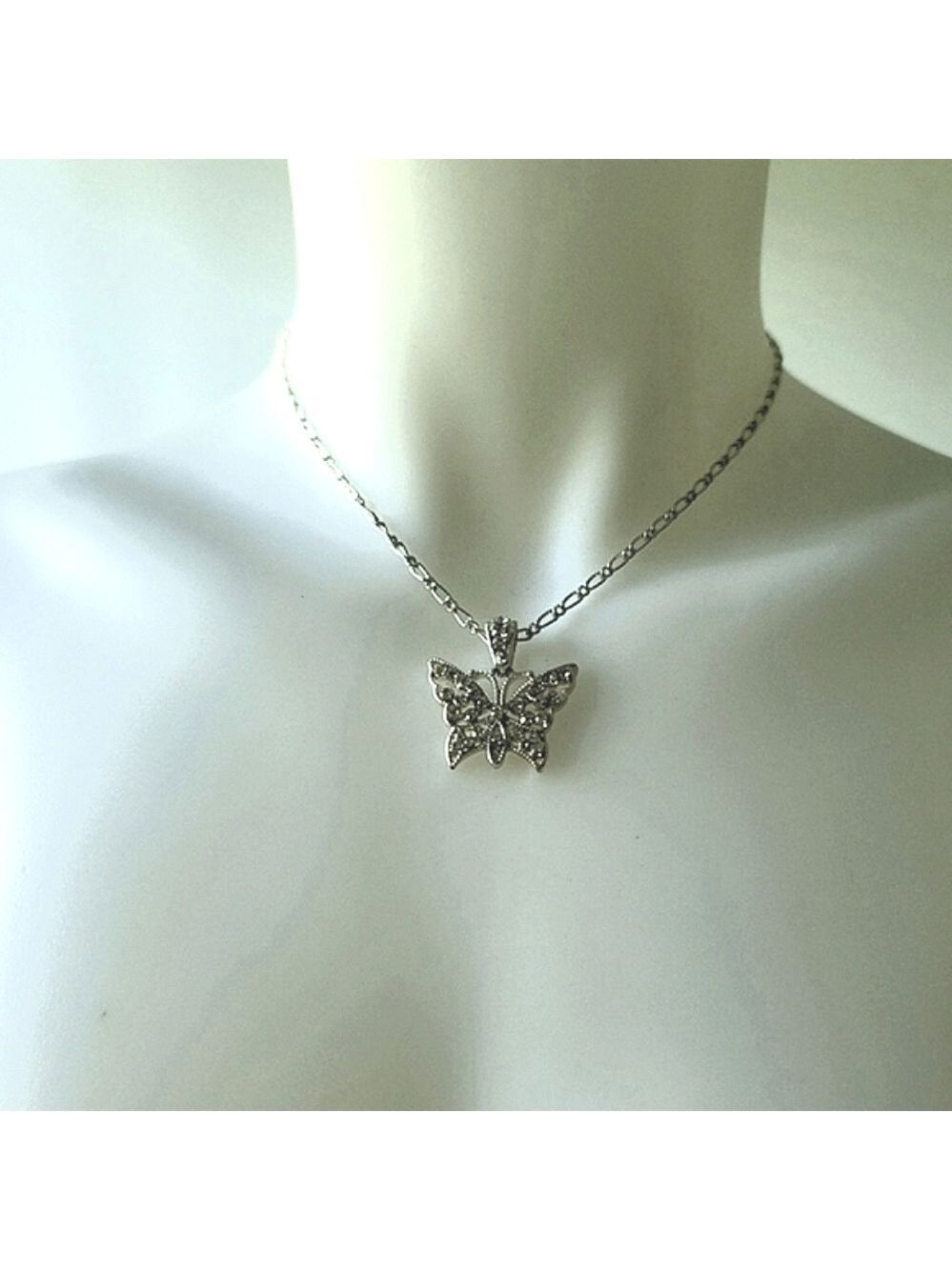 Fashion Silver Color Crystal Butterfly Chain Necklace